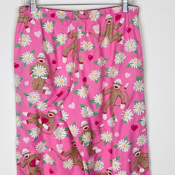 Nick & Nora Pink Sock Monkey Flower Print Flannel PJ Pajama Pants, Size S - Picture 8 of 12